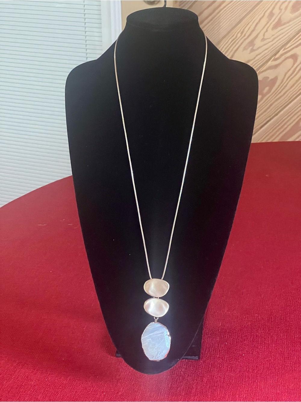 Gold Tone Necklace with Gold Accents and Stone Pendant